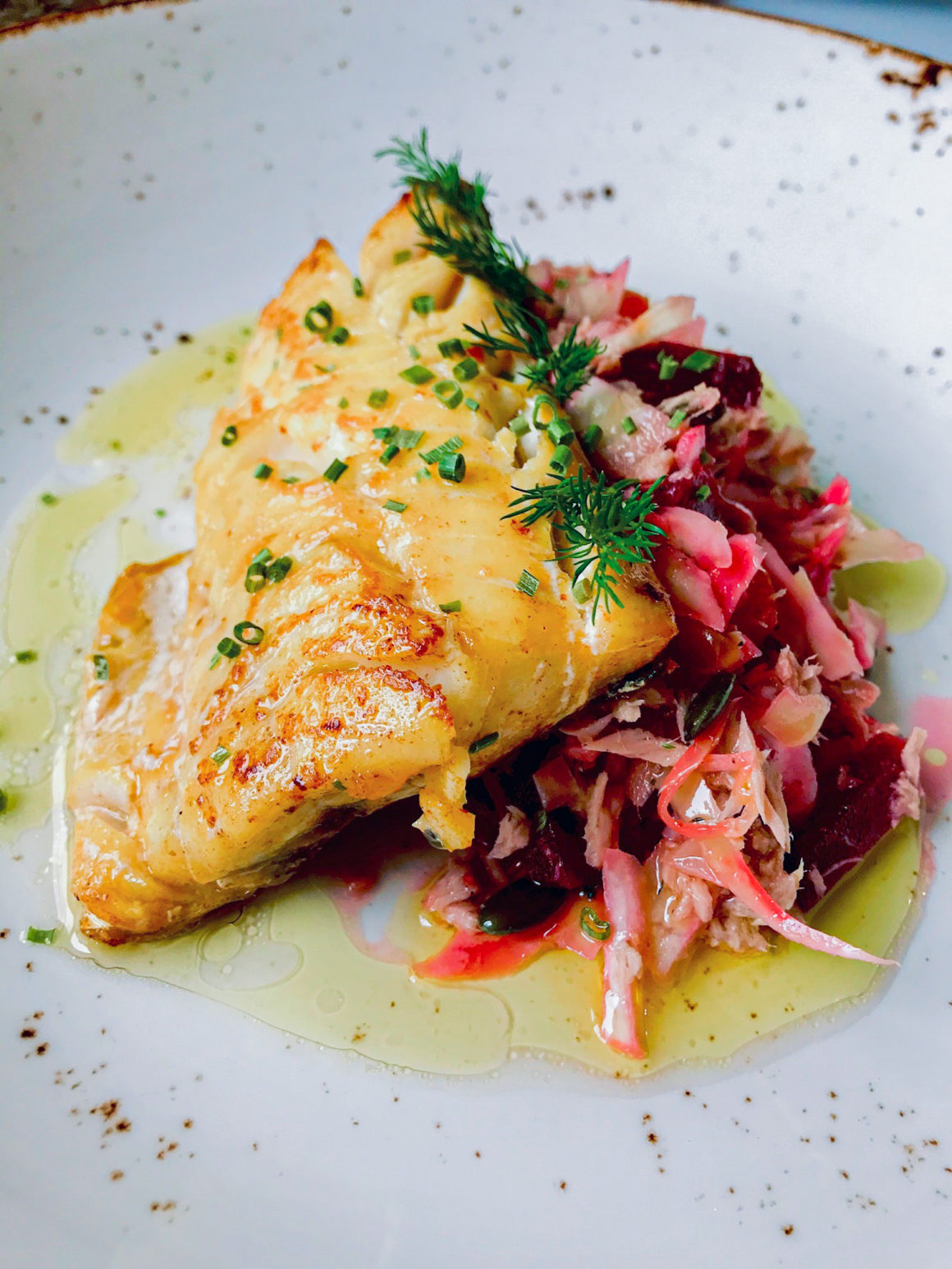 grilled fish with coleslaw salad